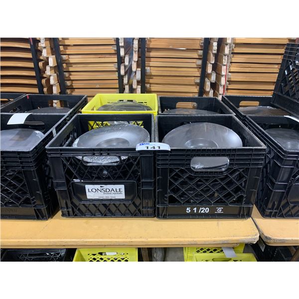 4 PLASTIC CRATES OF 11 1/2" BLACK COMMERCIAL RESTAURANT SOUP PLATES *PLASTIC CRATES INCLUDED*