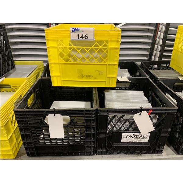 5 PLASTIC CRATES OF 8 1/2" WHITE SQUARE COMMERCIAL RESTAURANT SIDE PLATES *PLASTIC CRATES INCLUDED*