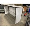 Image 2 : CHROME FRAMED 72"W X 22"D X 42"WHITE PLASTIC COMMERCIAL 2 TIER EVENT PODIUM