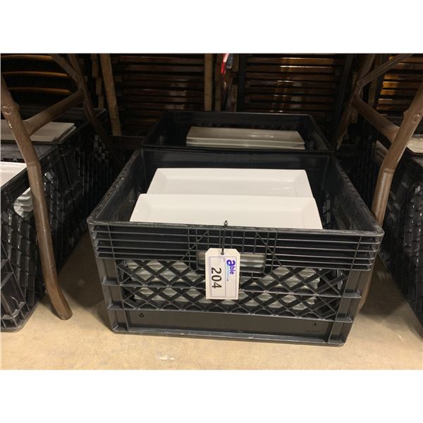 2 PLASTIC CRATES OF 14"W RECTANGLE COMMERCIAL RESTAURANT APPETIZER PLATES *PLASTIC CRATES INCLUDED*