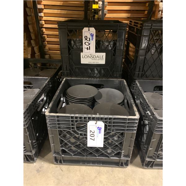 3 PLASTIC CRATES OF 6" BLACK COMMERCIAL RESTAURANT SIDE PLATES *PLASTIC CRATES INCLUDED*
