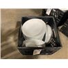 Image 2 : 3 PLASTIC CRATES OF 9" WHITE COMMERCIAL RESTAURANT SHALLOW SOUP BOWLS *PLASTIC CRATES INCLUDED*