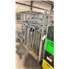 Image 2 : MOBILE CART OF ASSORTED STAINLESS STEEL SERVING TRAY STANDS *CART INCLUDED*