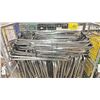 Image 3 : MOBILE CART OF ASSORTED STAINLESS STEEL SERVING TRAY STANDS *CART INCLUDED*