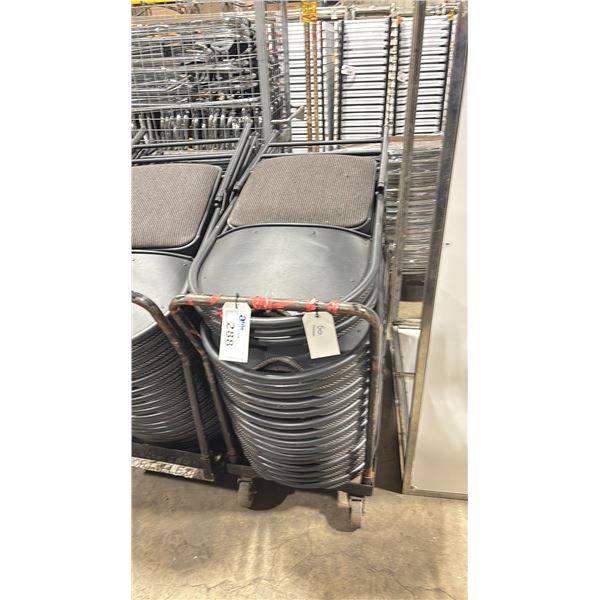 MOBILE CART OF 18 BLACK METAL FRAMED PADDED COMMERCIAL EVENT FOLDING CHAIRS *CART INCLUDED*