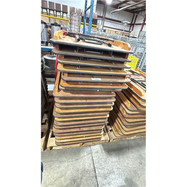 STACK OF 20-  4' WOODEN COMMERCIAL FOLDING BANQUET TABLES *MUST TAKE ALL*