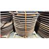 Image 2 : STACK OF 15-  5' WOODEN ROUND COMMERCIAL FOLDING BANQUET TABLES *MUST TAKE ALL*