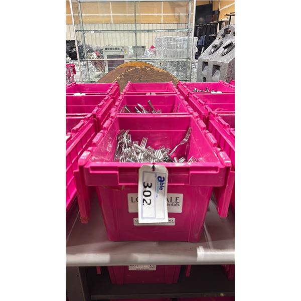3 BINS OF STAINLESS STEEL SQUARE ENDED CUTLERY FORK/KNIFE/SPOON *BINS INCLUDED*