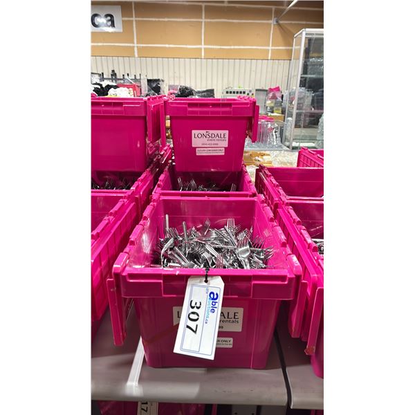 4 BINS OF STAINLESS STEEL SQUARE ENDED FORKS *BINS INCLUDED*