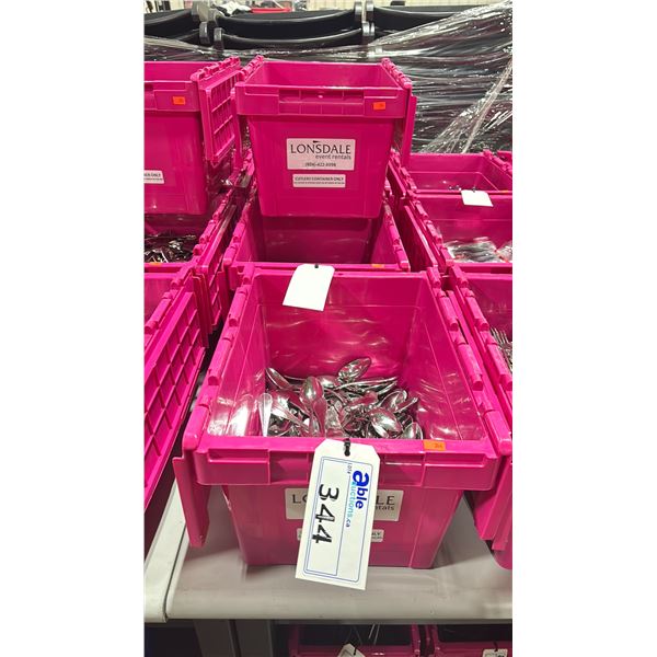 4 BINS OF STAINLESS STEEL ASSORTED SPOONS *BINS INCLUDED*