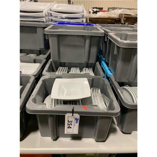 6 BINS OF 7.5" WHITE COMMERCIAL RESTAURANT SQUARE BOWLS *BIN INCLUDED*