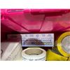 Image 4 : BIN OF ASSORTED NAPKINS, ROLLS OF YELLOW INDUSTRIAL TAPE & ASSORTED BOXES OF NITRILE GLOVES
