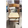Image 2 : STACK OF 25 DARK WOOD FOLDING EVENT CHAIRS ON MOBILE CHAIR CART *CART INCLUDED*