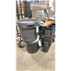 Image 4 : BIN OF WHITE ROUND 15.5" GLASS SERVING PLATES, STACK OF BLACK PLASTIC EVENT FLORAL POTS & 3 EXTRA