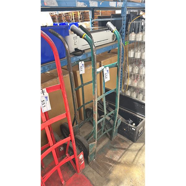 PAIR OF GREEN SOLID TIRE 2 WHEEL HAND TRUCKS