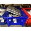 Image 1 : BIN OF ASSORTED WHITE DINNERWARE, STAINLESS INSERT COVERS & BRASS/COPPER VINTAGE CANDLE SET WITH
