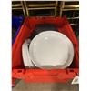 Image 2 : BIN OF BLACK PLATE HOLDERS & WHITE PLASTIC BOWLS & ROUND 13" SERVING TRAYS *BIN INCLUDED*