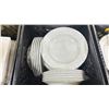 Image 2 : 3 PLASTIC CRATES OF 9" ROUND COMMERCIAL RESTAURANT BOWL PLATES & 10.5" GOLD RIMMED DINNER