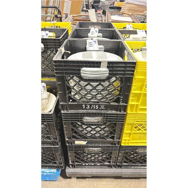 3 PLASTIC CRATES OF 11" ROUND COMMERCIAL RESTAURANT PORCELAIN DINNER PLATES *CRATES INCLUDED*