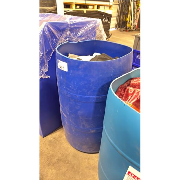 BARREL FULL OF ASSORTED SIZE/LENGTH/COLOR BANQUET LINENS *BARREL INCLUDED*