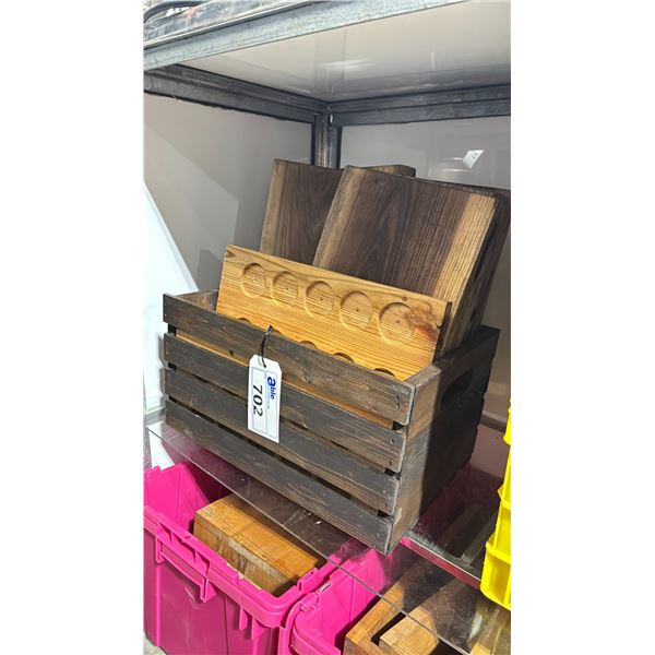 CRATE OF NATURAL WOOD FLIGHT BOARDS & NATURAL WOOD CUTTING BOARDS *CRATE INCLUDED*