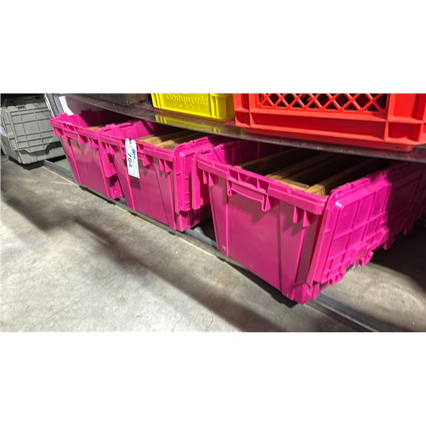 3 BINS OF 18"W X 10"D X 4"H NATURAL WOOD BANQUET RISERS *BINS INCLUDED*