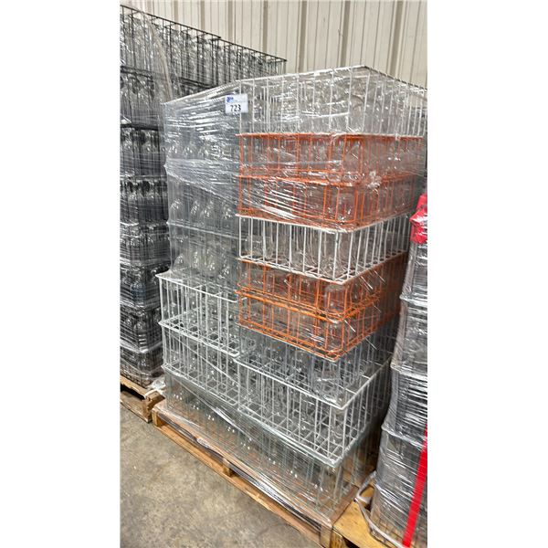PALLET OF COMMERCIAL RESTAURANT TRAYS OF STEMMED WHITE WINE GLASSES, STEMMED RED WINE GLASSES &