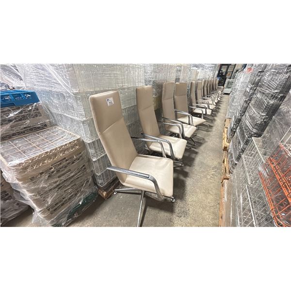 4 CREAM VINYL HIGH BACK SWIVEL CHAIRS
