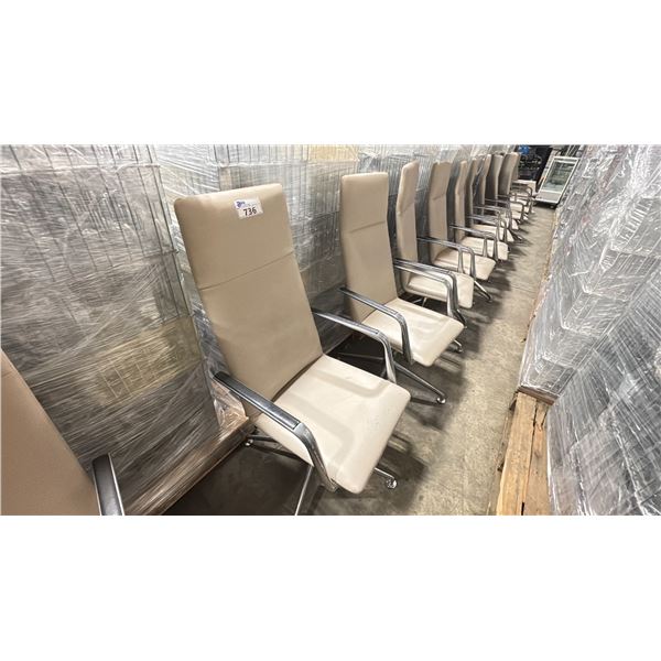 4 CREAM VINYL HIGH BACK SWIVEL CHAIRS