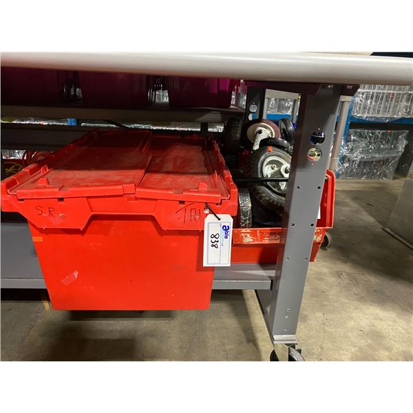 ASSORTED SIZED COMMERCIAL REPAIR CASTERS IN PLASTIC FOLD TOP BINS *BINS INCLUDED*