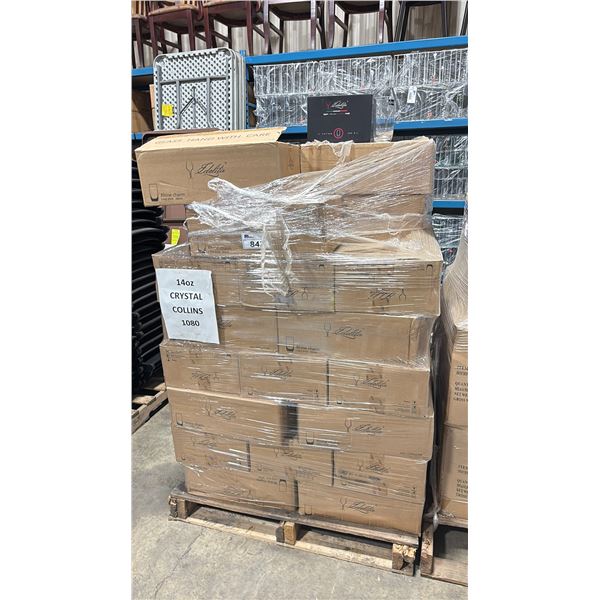 PALLET OF CLEAR COMMERCIAL RESTAURANT 14 0Z EDELITA COLLINS GLASSES APPROXIMATELY 1080 GLASSES