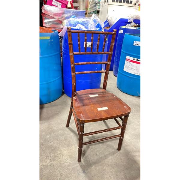 STACK OF 9 DARK WOOD CHIAVARI EVENT 18" CHAIRS