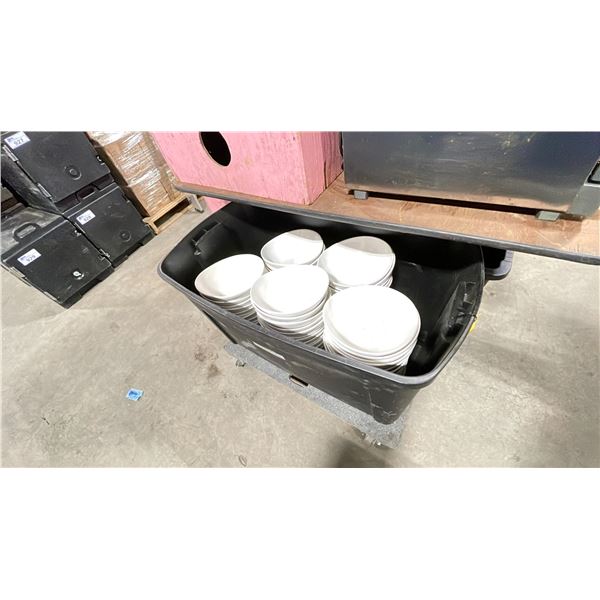 BLACK PLASTIC BIN OF WHITE 9 1/2" COMMERCIAL RESTAURANT DEEP BOWLS *BIN INCLUDED*