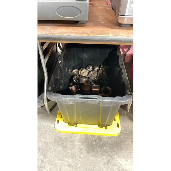 BLACK PLASTIC BIN OF STAINLESS STEEL COMMERCIAL RESTAURANT GEL POT COVERS *BIN INCLUDED*