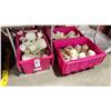 Image 1 : 3 PINK PLASTIC LARGE FOLD TOP TOTES OF WHITE COMMERCIAL COFFEE CARAFES *BINS INCLUDED*