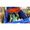 Image 2 : PLASTIC BIN OF ASSORTED REPAIR TOOLS, PLASTIC CRATE OF CASTERS, COMMERCIAL FIRE EXTINGUISHER, &