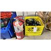 Image 3 : PLASTIC BIN OF ASSORTED REPAIR TOOLS, PLASTIC CRATE OF CASTERS, COMMERCIAL FIRE EXTINGUISHER, &