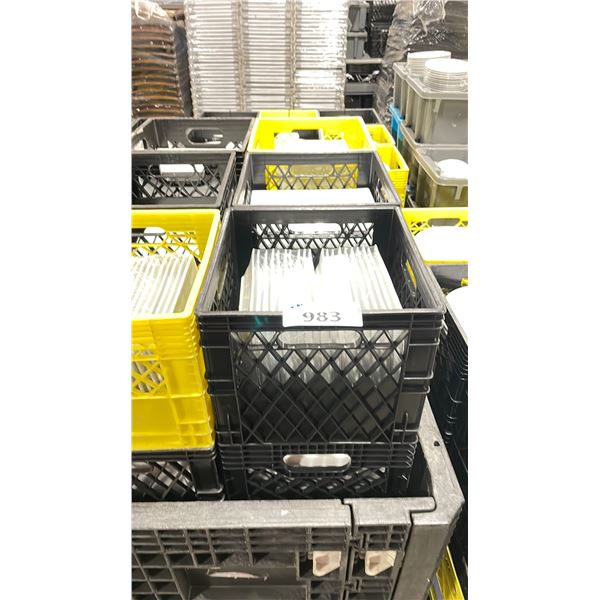 12 PLASTIC CRATES OF ASSORTED WHITE COMMERCIAL RESTAURANT APPETIZER PLATES *PLASTIC CRATES INCLUDED*