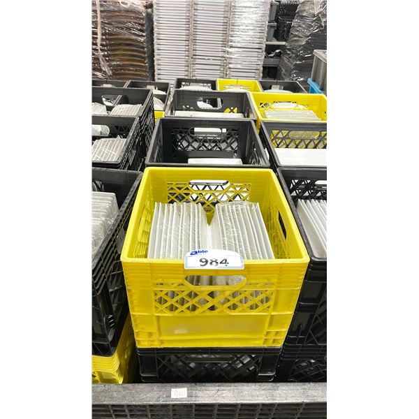 12 PLASTIC CRATES OF ASSORTED WHITE COMMERCIAL RESTAURANT APPETIZER PLATES *PLASTIC CRATES INCLUDED*