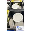 Image 2 : 12 PLASTIC CRATES OF ASSORTED WHITE SQUARE COMMERCIAL RESTAURANT DINNER PLATES & SILVER RIMMED 8"