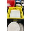 Image 3 : 12 PLASTIC CRATES OF ASSORTED WHITE SQUARE COMMERCIAL RESTAURANT DINNER PLATES & SILVER RIMMED 8"
