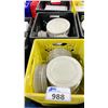 Image 2 : 12 PLASTIC CRATES OF ASSORTED WHITE SQUARE COMMERCIAL RESTAURANT DINNER PLATES & SILVER RIMMED 8"