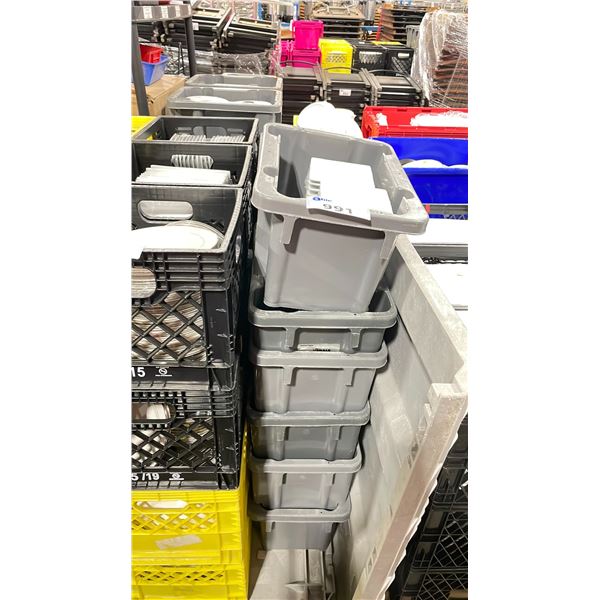 11 PLASTIC BINS OF ASSORTED COMMERCIAL RESTAURANT SAUCERS, APPETIZER PLATES, & SIDE PLATES *PLASTIC