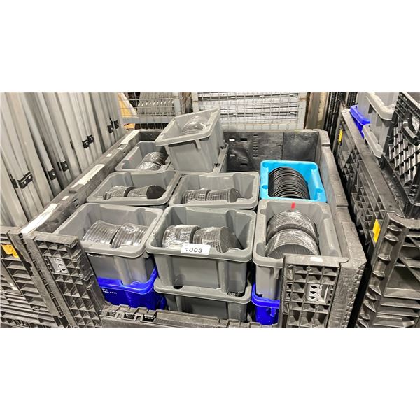 PALLET CRATE OF 25 PLASTIC BINS OF BLACK 8  COMMERCIAL RESTAURANT SIDE PLATES *BINS INCLUDED,