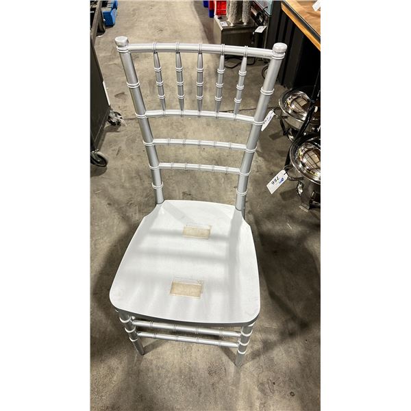 STACK OF 9 SILVER RESIN CHIAVARI EVENT 18" CHAIRS