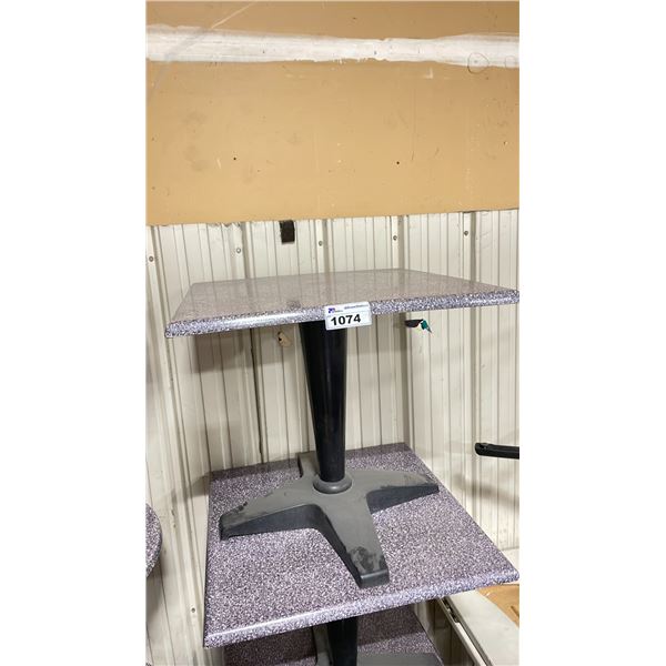 STACK OF 4 COMMERCIAL OUTDOOR LAMINATED SQUARE RESTAURANT TABLES