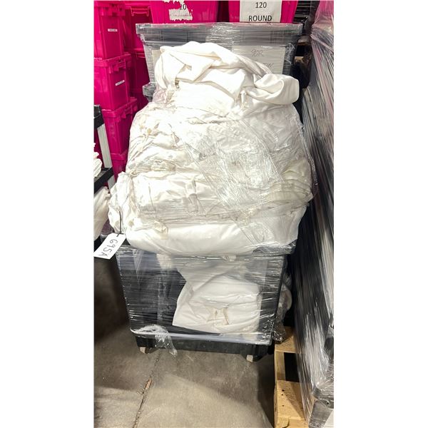 2 TIER PRODUCT CART WITH ASSORTED SIZE/LENGTH BANQUET LINENS *SOME USED, CART INCLUDED*