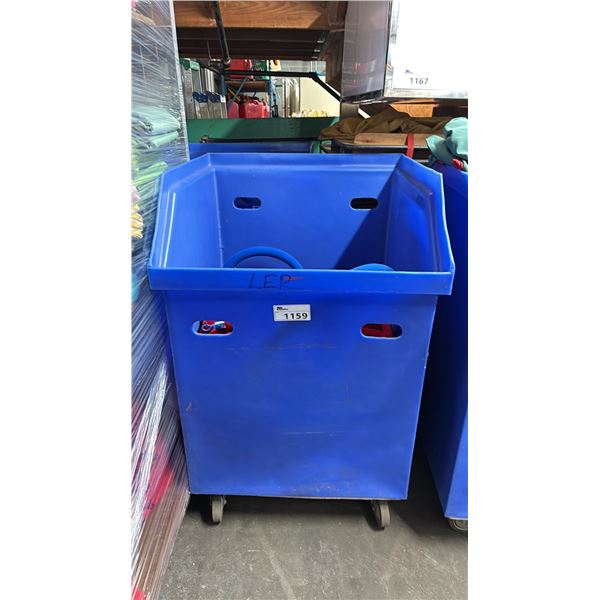 BLUE PLASTIC MOBILE EVENT CART WITH ASSORTED VELVET STYLE CROWD CONTROL STANCHION ROPES *PLASTIC
