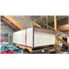 Image 1 : CHROME FRAMED 72"W X 22"D X 42"WHITE PLASTIC COMMERCIAL 2 TIER EVENT PODIUM