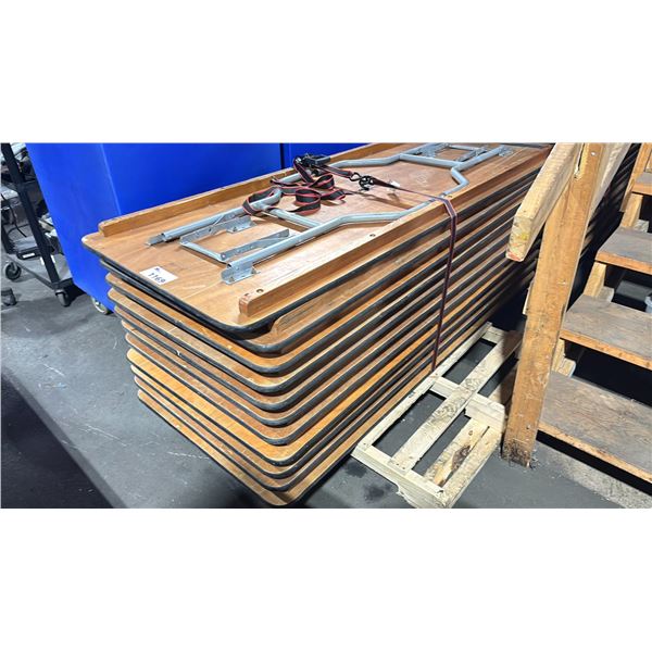 PALLET OF 11 WOODEN 6' COMMERCIAL EVENT / BANQUET FOLDING TABLES *MUST TAKE ALL*